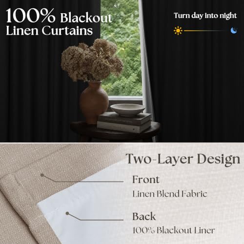 Burlywood Birch Linen Pinch Pleated Blackout Bedroom Curtains 80 Inch Long - color: Burlywood Birch, size: 40"W x 80"L (Pack of 2)