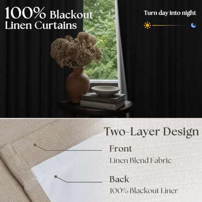 Burlywood Greige Pinch Pleated 100% Blackout Linen Curtains 86 Inch Length - color: Burlywood Birch, size: 40"W x 86"L (Pack of 2)