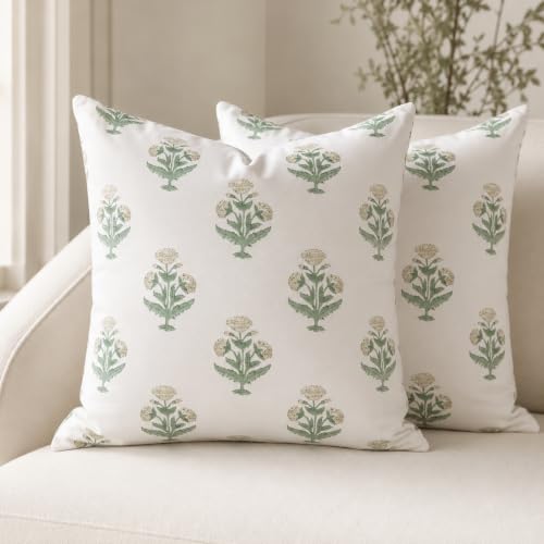 Vintage Floral Print Pillow Covers 20x20 Set of 2 Patterned Accent Decorative Cushion Covers Modern Farmhouse Throw Pillow Covers for Sofa Couch Chair Bed Living Room Home Decor, Sage Green - size: 20" x 20" (Pack of 2)
