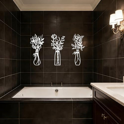 Embewhis Wall Decor Metal Flowers 3pcs, Rustic Farmhouse Flower Sculptures, 13.7" Wall Art Decor, Drill-Free Install Option for Living Room, Kitchen, Bedroom & Bathroom - size: J