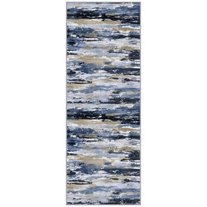 Abstract Washable 3x8 Runner Rug Non Slip Runners for Hallway - color: Navy / Blue / Taupe, size: 3' x 8' (Runner)