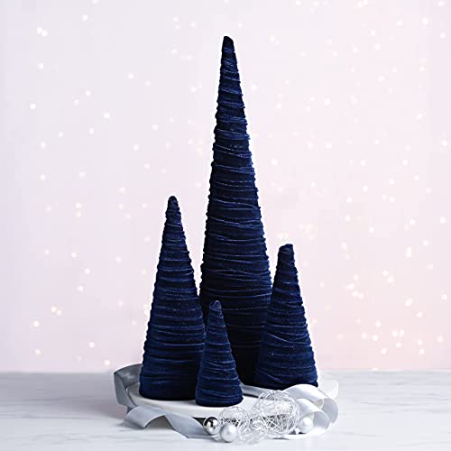 Your Heart's Content Velvet Trees Set of 4 Navy, Handcrafted Blue Valentine Tree Tabletop, Winter Wedding Centerpiece, Office Bookshelf, Cozy Gift for (Navy) - color: Navy