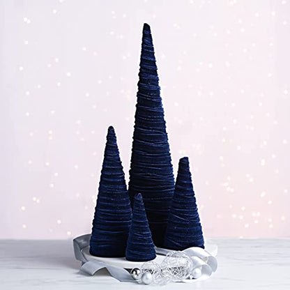Your Heart's Content Velvet Trees Set of 4 Navy, Handcrafted Blue Valentine Tree Tabletop, Winter Wedding Centerpiece, Office Bookshelf, Cozy Gift for (Navy) - color: Navy