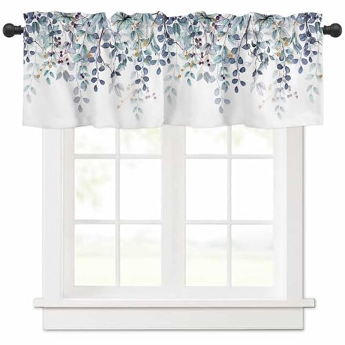 Dark Blue Eucalyptus Leaves Valances for Windows 1 Panel, 54x18 in - color: Eucalyptus Leaves-dark Blue, size: 54"W x 18"L (Pack of 1)