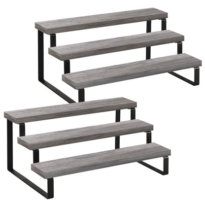 YINMIT Wooden Display Riser Stand, Tiered Perfume and Cologne Organizer Stand, 3 Tier Spice Rack Organizer, Rustic Display Shelf for Candles (3 Tier,2Pack,Grey) - color: 3 Tier,2 Pack,Grey