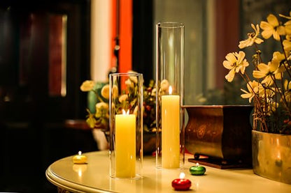 CYS EXCEL 2 PCS (H:16" D:3") Open Ended Glass Hurricane Candleholder Tube Shade | Multiple Size Choices Open Flame Candle Chimney Tube Cover | Bottomless Cylinder - size: 3" wide x 16" tall