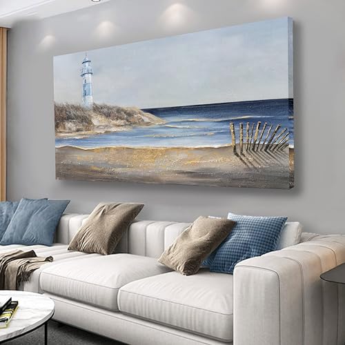 Yuaxker Ocean Art Wall Blue and Gold Ocean Canvas Painting Large Modern Aesthetic Pictures Wall Decor for Living Room Bedroom Dining Room Office Home Decor Artwork Easy to Hang 30x60 inch - color: ocean blue and gold, size: 30"x60"