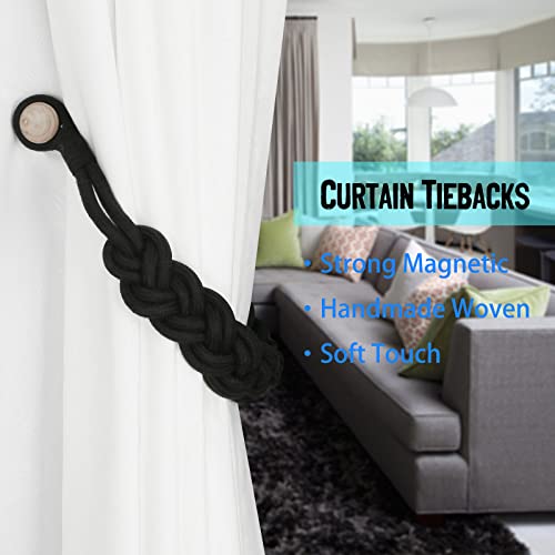 BEL AVENIR Curtain Tiebacks Magnetic 4 Pack Woven Drapery Holdback - color: Black-4packblack
