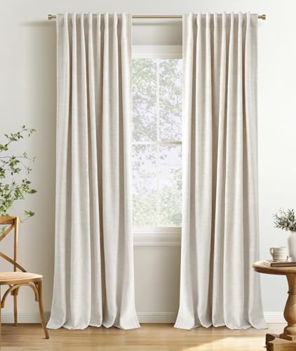 INOVADAY 100% Blackout Linen Curtains for Bedroom 50x96 Inches Cream - color: #01 Cream, size: 50"W x 96"L (Pack of 2)