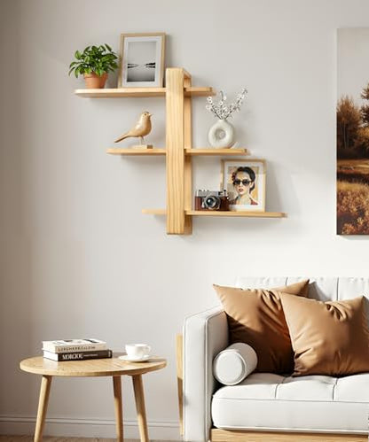 SUMGAR Floating Shelves for Wall Wood, 3 Tier Adjustable Large Shelf Unit - color: Wooden, size: 3 Tier 19.6in