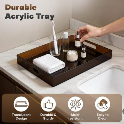 Segbeauty 16x12in Large Acrylic Serving Tray with Handles, Amber, 3mm Thick - color: Amber, size: 16" x 12" x 2"