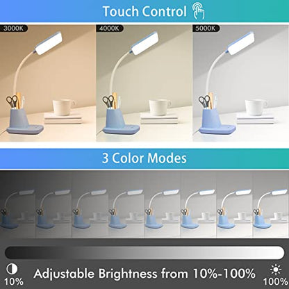 LED Desk Lamp with 10W Wireless Charging & Pen Holder, Blue - color: Blue