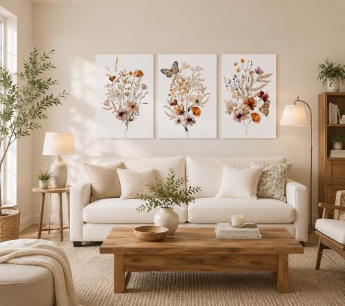 3Pcs Wildflower Framed Canvas Wall Art 16x24 Inch Botanical Decor - color: SANLIANYEHUA, size: 24"L x 16"W
