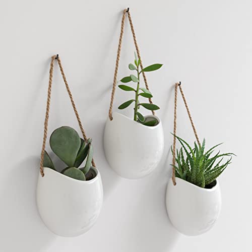 Kazai. Wall Planters -Ellie- | Hanging Ceramic Plant Pots 3 Pieces | Wall Decoration for Indoors, Balcony and Garden | White (Glossy) - color: White (Glossy), size: Set of 3 - Standard