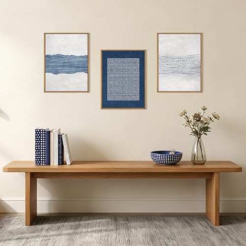 Aryroi Navy Blue and White Abstract Framed Canvas Wall Art Set- 12"x16"x3 - color: Navy Blue Dot Wall Art, size: 12"L x 16"W