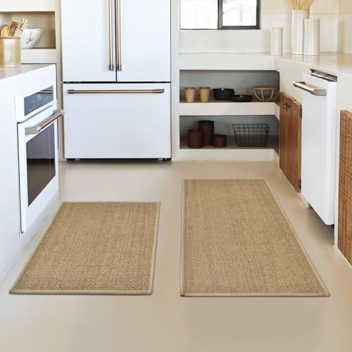 Artoid Mode Non-Slip Kitchen Rugs and Mats Set of 3-17x29 + 17x36 + 17x47 - color: Linen, size: 17" x 29"/17" x 36"/17"x 47"