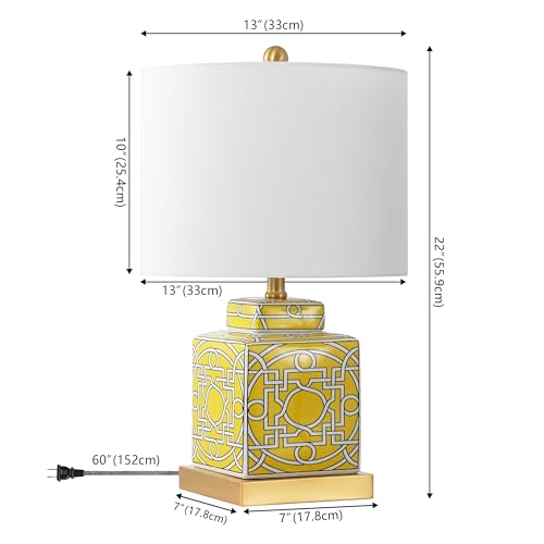 JONATHAN Y Catherine 22" Square Ceramic Ginger Jar Lamp, Yellow/White - color: Yellow/White