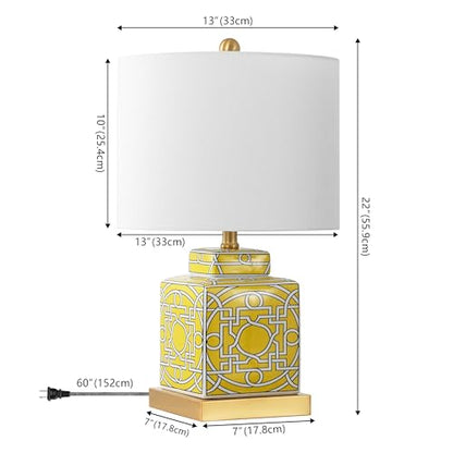 JONATHAN Y Catherine 22" Square Ceramic Ginger Jar Lamp, Yellow/White - color: Yellow/White