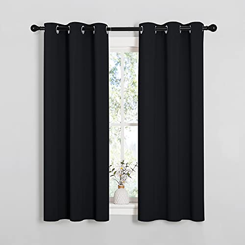 NICETOWN Black Blackout Curtains for Cafe 34" Wide x 54" Long 2 Panels - color: Black, size: 34"W x 54"L (Pack of 2)
