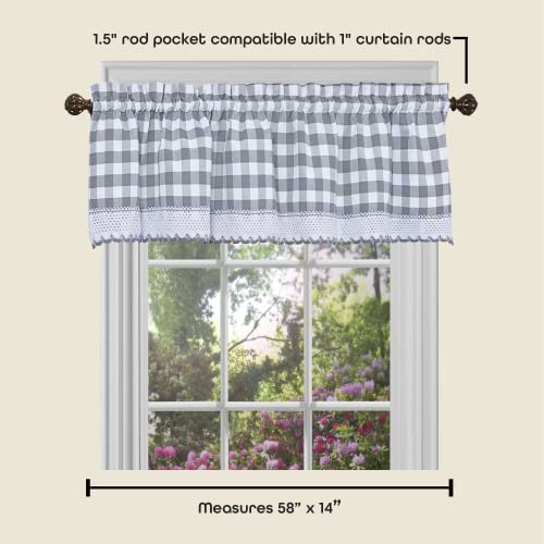 ACHIM Buffalo Check Valance Curtains, Grey & White Plaid, 58" W x 14" L (Pack of 12) - color: Grey, size: 58"W x 14"L (Pack of 12)