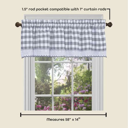 ACHIM Buffalo Check Valance Curtains, Grey & White Plaid, 58" W x 14" L (Pack of 12) - color: Grey, size: 58"W x 14"L (Pack of 12)