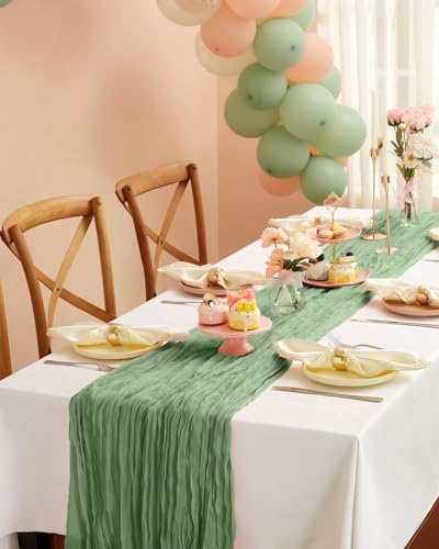 Pureegg 4 Pack Cheesecloth Table Runner 120 Inch Sage Green - color: Sage Green, size: 120" - 4 Packs