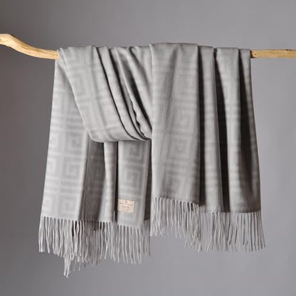 CUDDLE DREAMS Premium Cashmere Throw Blanket with Fringe (Greek Key) - color: Greek Key