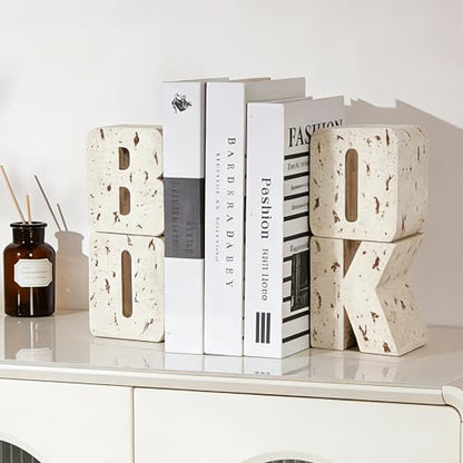 Bookends Book Ends Decorative, Book Design, Modern Bookends for Shelves, Non-Skid Heavy Duty Resin Book Stopper for Books, Resin, 1Pair