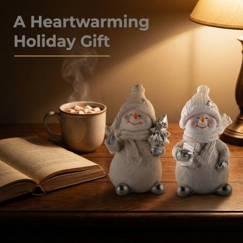 2-Piece Winter Home Decor Resin Snowman Figurines, White - color: White