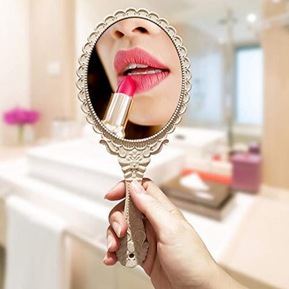 YUSONG Makeup Handheld Mirror with Handle(2 Pack Beige) - color: 2 Pcs Lvory White
