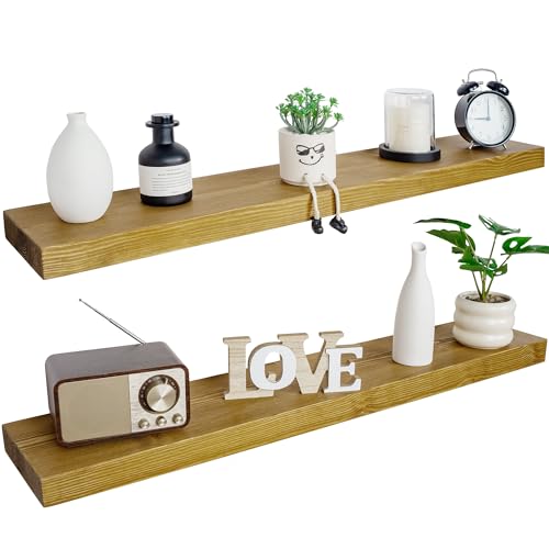 BGMG Solid Wood Floating Shelves for wall 60 inch,Gold Oak, Set of 2 - color: Gold Oak, size: 60 inch