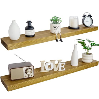BGMG Solid Wood Floating Shelves for wall 60 inch,Gold Oak, Set of 2 - color: Gold Oak, size: 60 inch