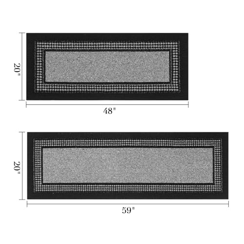 hicorfe Kitchen Runner Rugs,Set of 2 Non Slip Kitchen Mats for Floor - color: Black, size: 20"x59"+20"x48"
