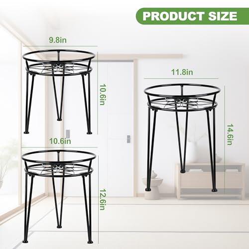 Metal Plant Stand, Plant Stand Indoor Outdoor, Metal Rustproof Flowers, Urban and Rustic Outdoor Plants Stands, Flower Pot Stand Suitable for Living Room, Balcony, Garden (3PCS,Black)