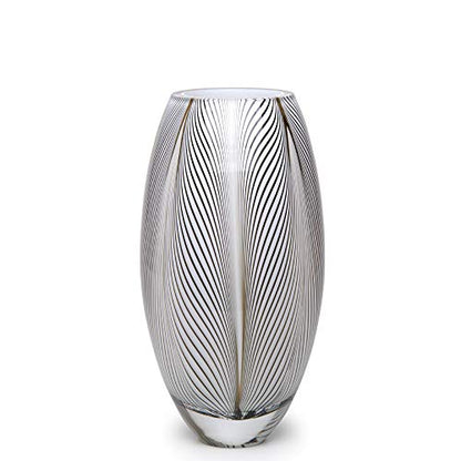 Murano Style Glass Vase Hand Blown White Feather Pattern Effect Home Decor - color: White