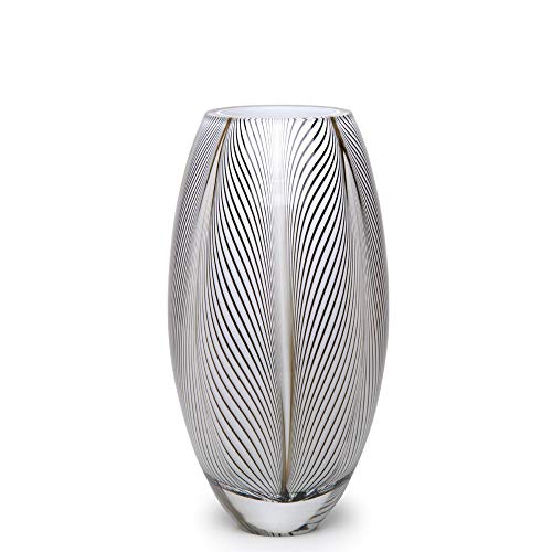 Murano Style Glass Vase Hand Blown White Feather Pattern Effect Home Decor - color: White