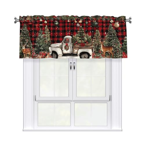 Christmas Curtain Valance 54x18 Inches Window Treatment Rod Pocket Valance for Kitchen Bathroom Bedroom - color: Christmas