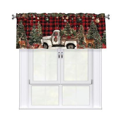 Christmas Curtain Valance 54x18 Inches Window Treatment Rod Pocket Valance for Kitchen Bathroom Bedroom - color: Christmas