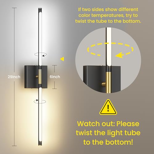 10000mAh Battery Operated Wall Sconces Set of 2, Black Gold-29Inch - color: Black Gold