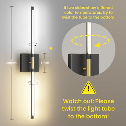 10000mAh Battery Operated Wall Sconces Set of 2, Black Gold-29Inch - color: Black Gold