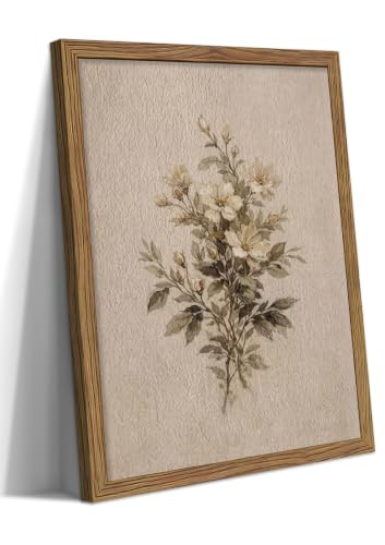Vintage Botanical Canvas Wall Art, Neutral Floral Branch Watercolor Print - color: Muted Floral, size: 16"L x 12"W