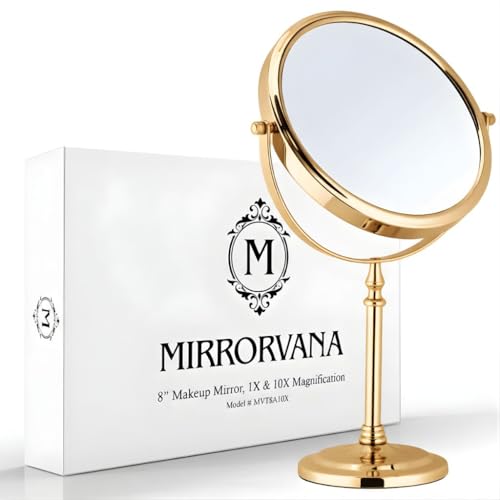 MIRRORVANA Double Sided 10X/1X Magnifying Makeup Mirror, 8" x 15" (Gold) - color: Gold