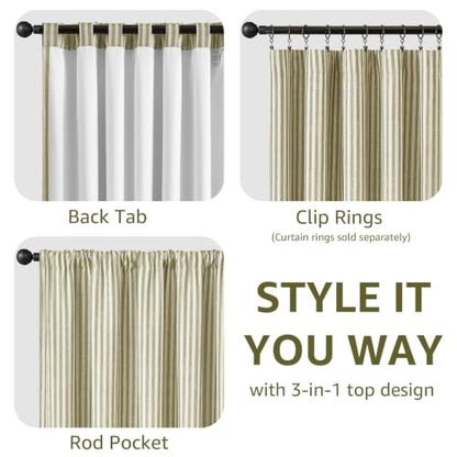 jinchan Linen Blackout Curtains Back Tab 84 Inch 2 Panels Striped Green - color: Green Stripe Lined, size: 50"W x 84"L (Pack of 2)