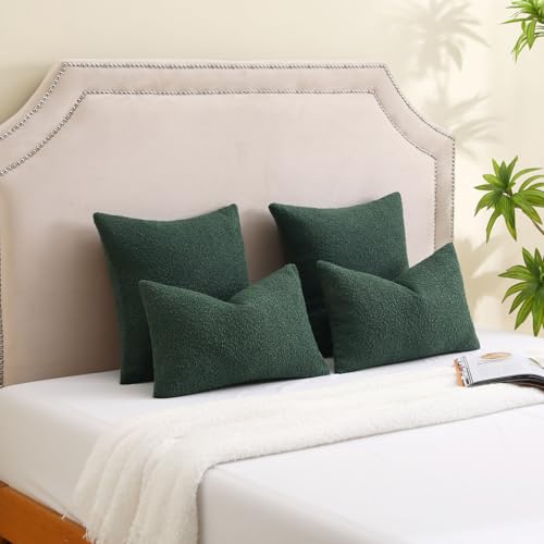 FUTEI Pack of 2 Boucle Textured Throw Pillow Covers 12x20 Inch, Dark Green - color: Dark Green, size: 20" x 12" (Pack of 2)
