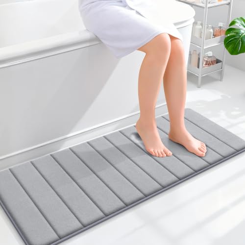 OLANLY Memory Foam Long Bathroom Rugs Runner 47x17, Super Soft Absorbent - color: Grey, size: 47" X 17"