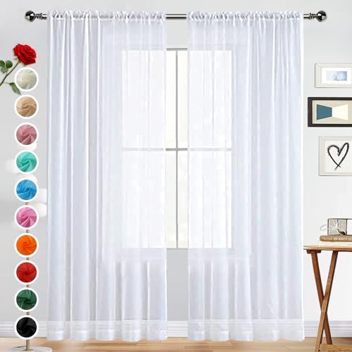 SpaceDresser Basic Rod Pocket Sheer Voile Window Curtain Panels White 1 Pair 2 Panels 52 Width 84 Inch Long for Kitchen Bedroom Children Living Room Yard(White,52 W x 84 L) - color: White, size: 52"W x 84"L (Pack of 2)