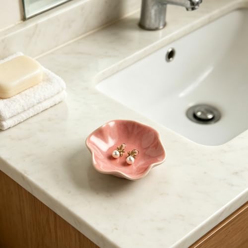 BEUNAIZER Jewelry Dish Tray, Ring Dish, Ceramic Trinket Tray, Key Bowl - color: dusty pink