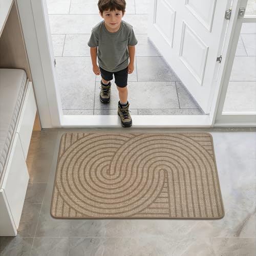 HDFK Geometric Front Door Mat Brown 30x17inches Non-Slip Low-Profile Indoor - color: Brown, size: 30"x17"