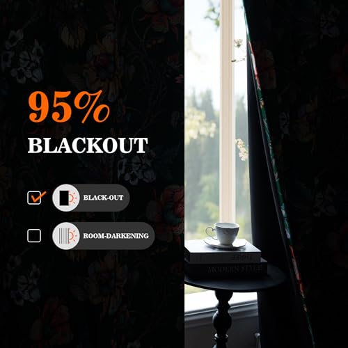 MYSKY HOME Floral Blackout Curtains 63 Inch Long Bedroom Black Out Thermal Insulated Room Darkening Curtain Printed Flower Vintage Style Grommet Window Treatments Living Room Kitchen, Pack-2, Green - color: Green, size: 52"W x 63"L (Pack of 2)