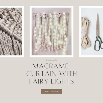 Macrame Wall Hanging Curtain Bohemian Style Room Décor, Special Events Wall Hanging Woven Tapestry Wall Art Boho Curtains with LED Fairy Lights (Tapestry + USB Strip Lights)